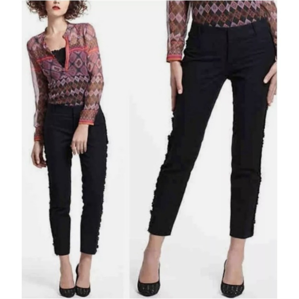 ELEVENSES Anthropologie Tuxedo Pants Size 2 Black Daisy Lace Crochet Trim